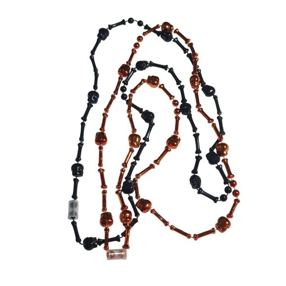 Halloween Skull Bones Necklaces Orange Black Plastic Beads Costume Party Decor - Picture 2 of 6